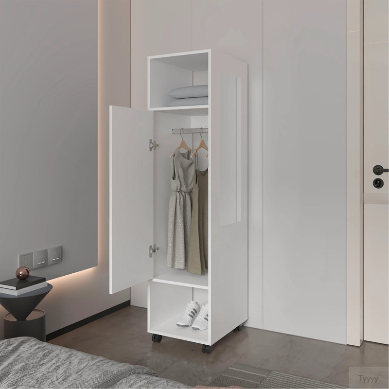 Armoire blanche à 1 porte avec miroir et rangement ouvert