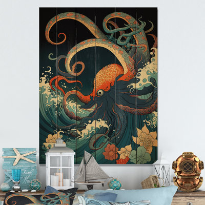 Arazia " Japanese Landscape with Octopus V " Watercolor Print