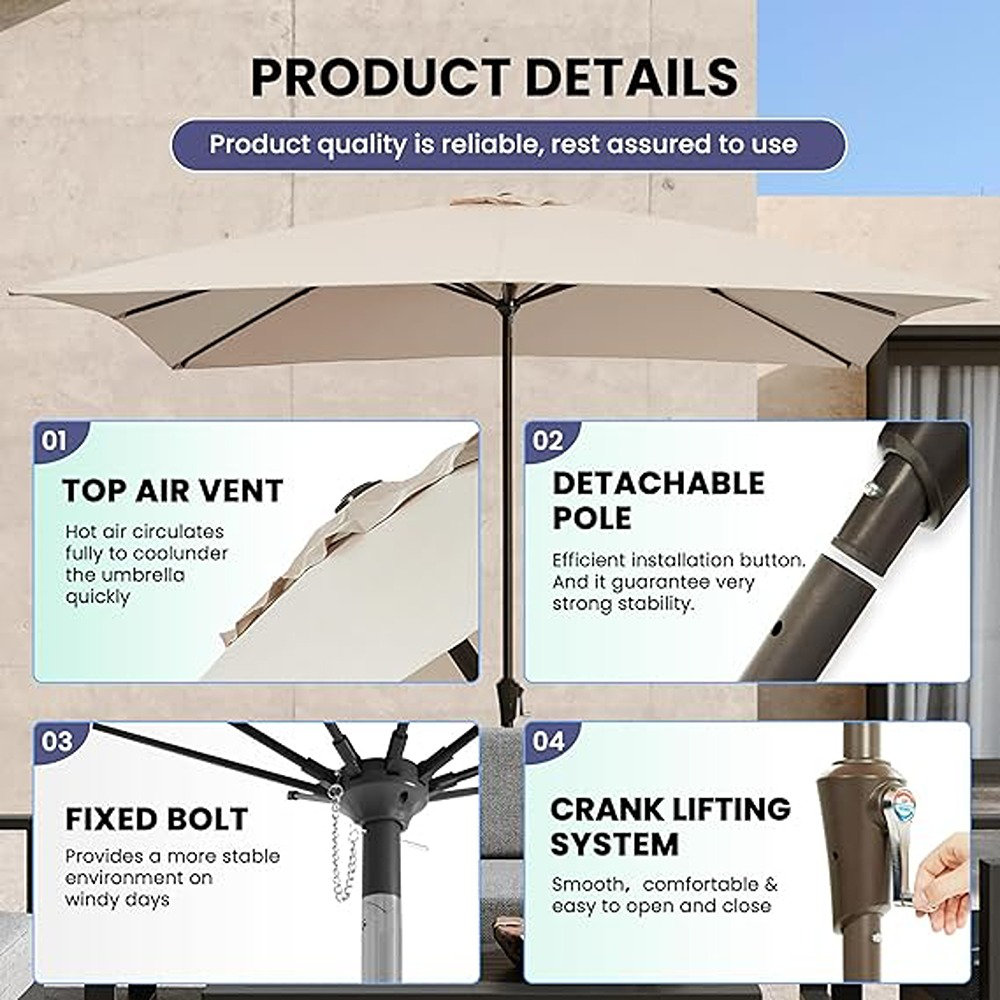 Arlmont & Co. Rectangular Patio Umbrella Outdoor Table Umbrella ...