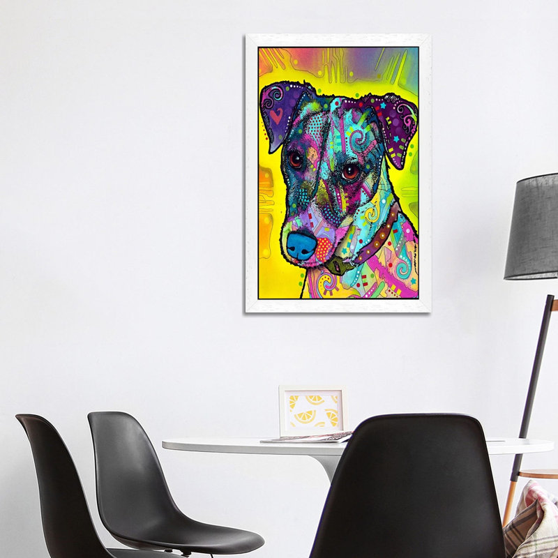 Jack Russell by Dean Russo - Print on Canvas, 101.6 cm H x 66.04 cm W, White Framed