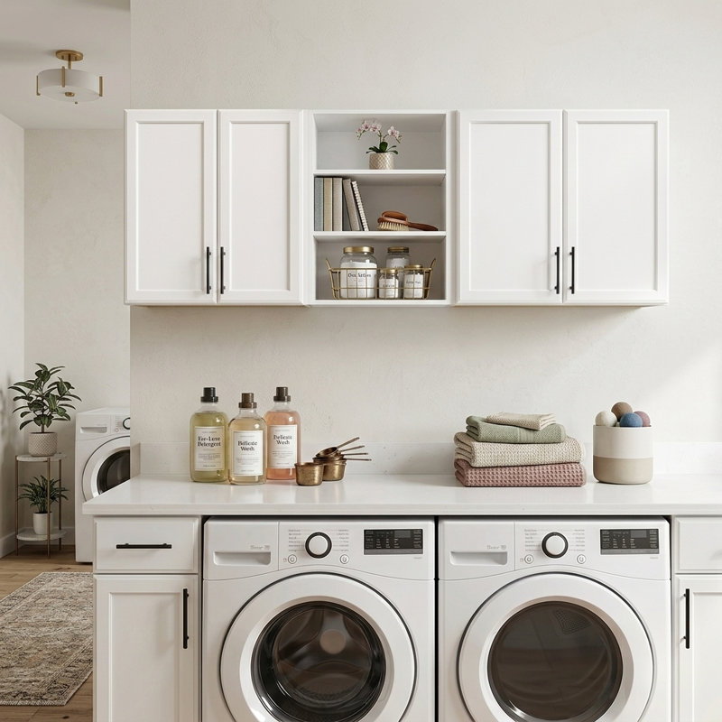 Armoire murale flottante blanche 63 po, armoire de rangement murale suspendue en bois pour la salle de lavage et la cuisine