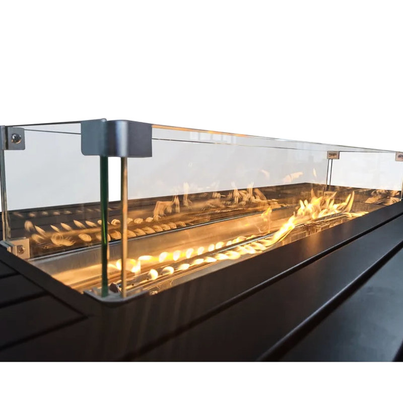 Table de foyer au propane en acier de 24 po avec couvercle - Transformez votre patio en un endroit paisible. Structure, abat-jour neutre. Base à lattes aérée. Couvercle de foyer, pierres de lave, perles de verre. Allumage facile