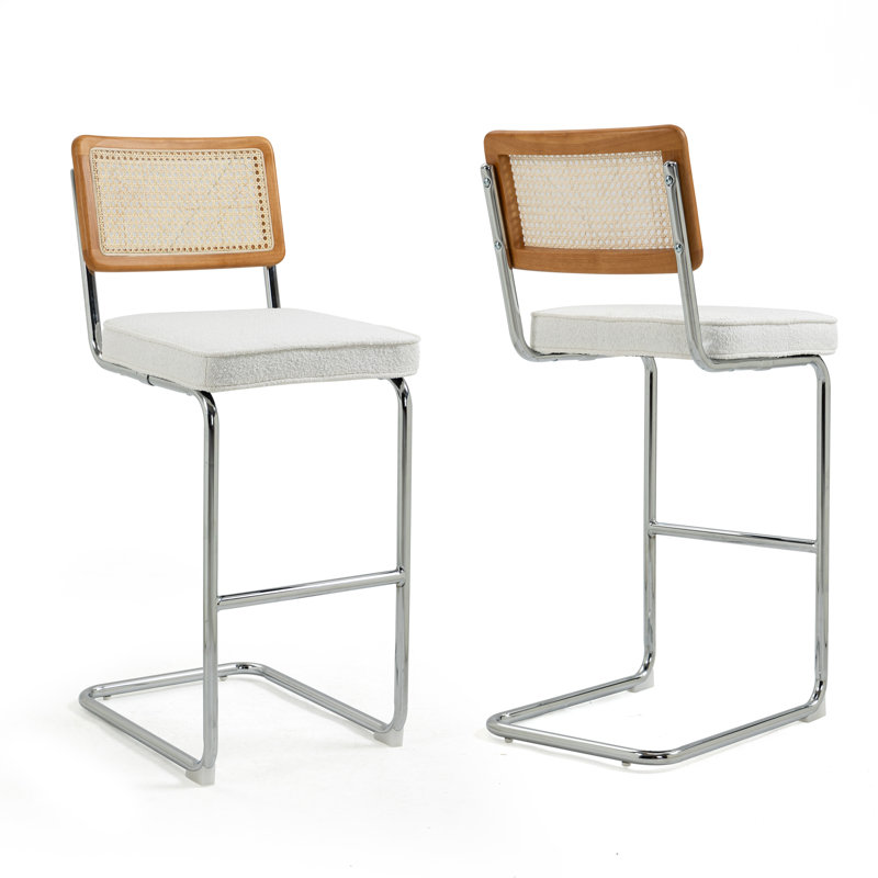 Avalyna Upholstered Counter Stool with Metal Frame, White, Bar Stool (30” Seat Height), Chrome