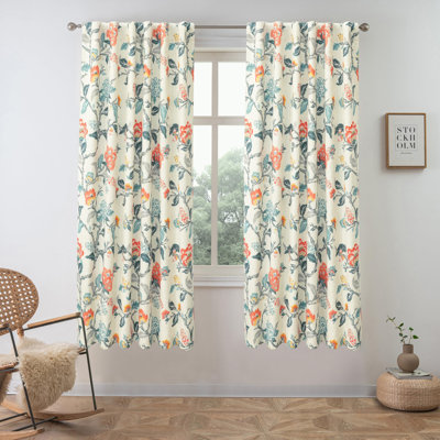 Lark Manor 100% Blackout Linen Floral Patterned Curtains Double Layer Drape Rod Pocket Back Tab