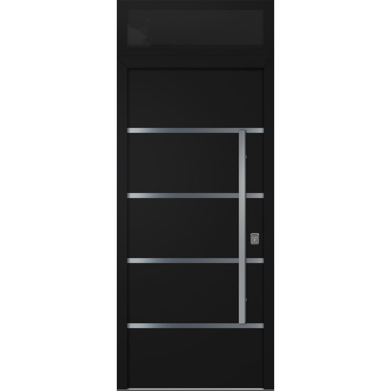 Modern Exterior Entry Steel Door 36in x 80in - Inox S3 with Transom, Black, Left Hand/Inswing