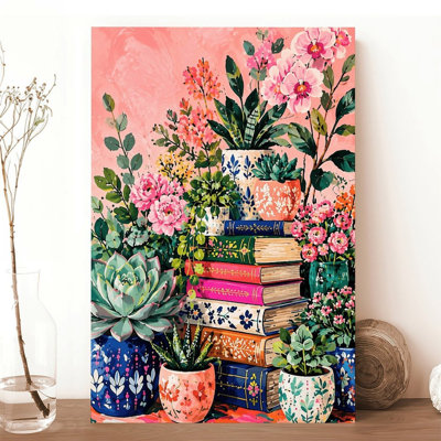 Canvas Wall Art Floral Books And Succulents Art Print Wall Decor Vintage Poster Print Home Decor
