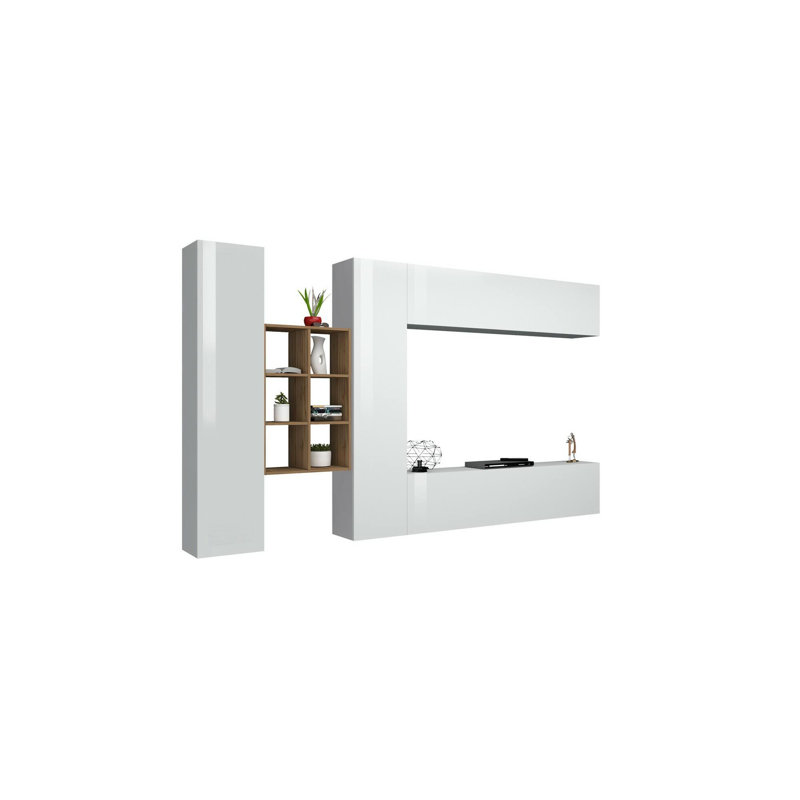 Mikaiah Rectangle Accent Cabinet, Glossy White/Maple