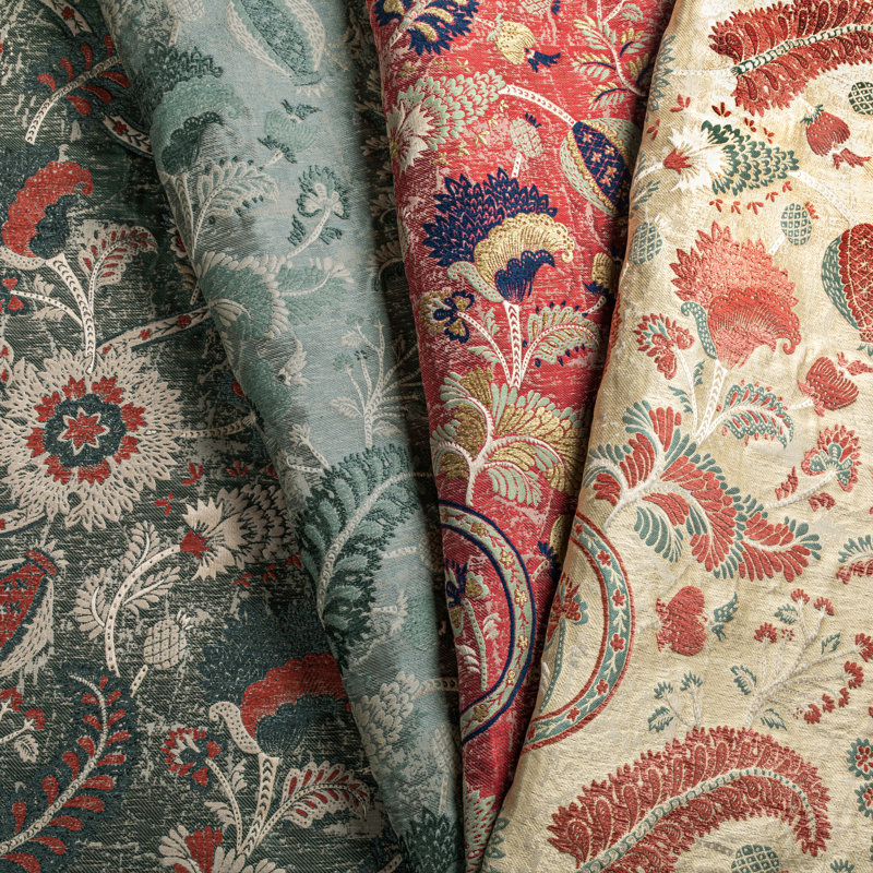 Jardin Bleu Fabric, Red/Gold