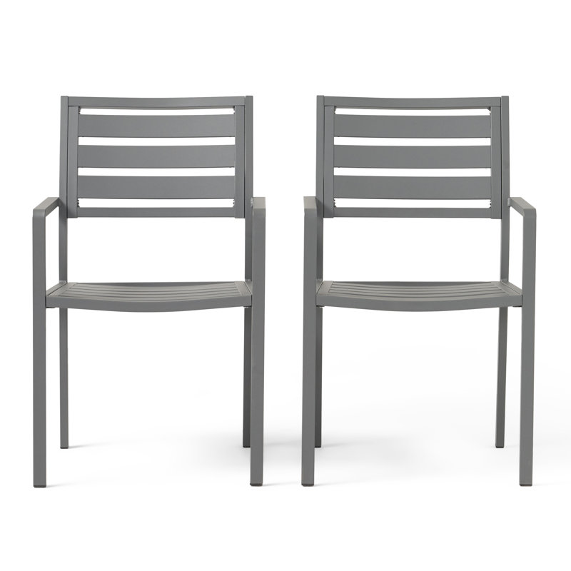 Ensemble de 2 chaises de salle à manger d'extérieur en aluminium grises avec accoudoirs