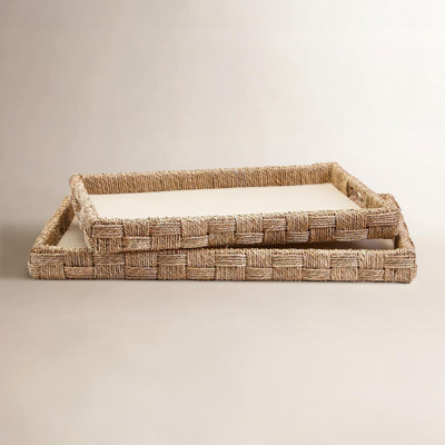 Set Of 2 Hand-Crafted Sea Grass And Rattan Oversized Decorative Square Tray
