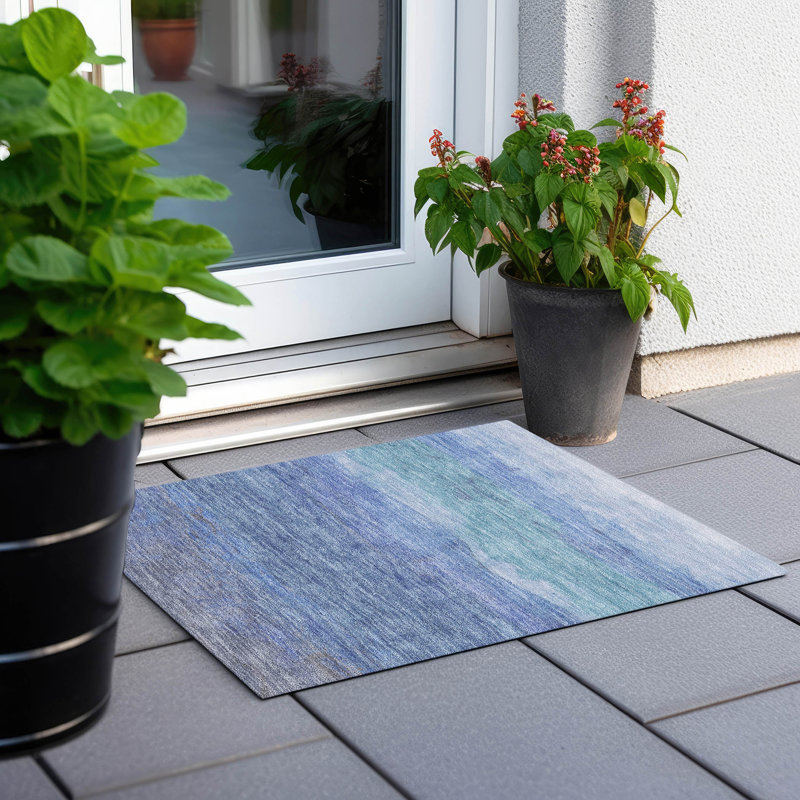 Tapis bleu intérieur / extérieur lavable à la machine Cinead ACN1699, Rectangle 1 pi 8 po x 2 pi 6 po
