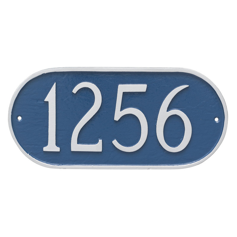 Plaque d’adresse murale sur 1 ligne allongée, Bleu de mer / Argent