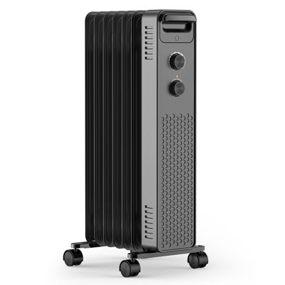 Cowsar Portable Electric Radiator Heater, Oil Filled With 3 Heat Settings, Adjustable Thermostat, Overheat & Tip-over Protection For Indoor Use, 1500w,black