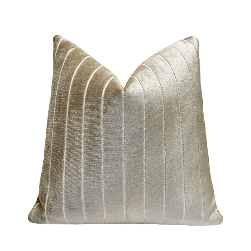 Housse de coussin en velours rayé, Beige, Carré 22 po