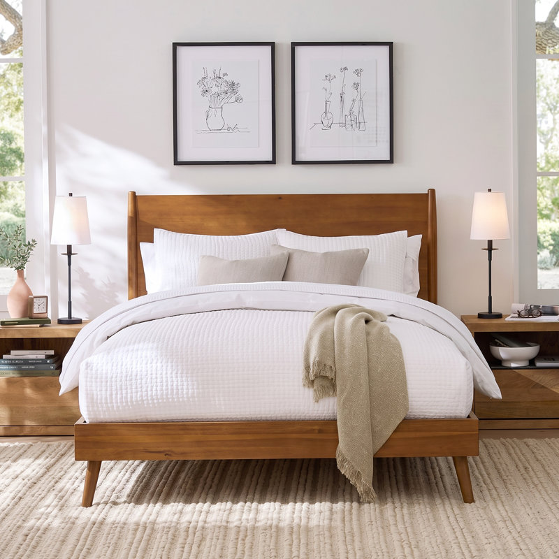 Cohron Acacia Wood Platform Bed with Splayed Legs, Queen, Natural Brown