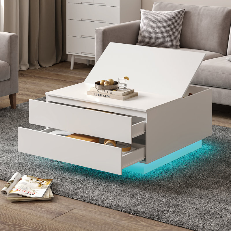 78x78x40 cm Lift up Square Coffee Table with Hidden Storage, White