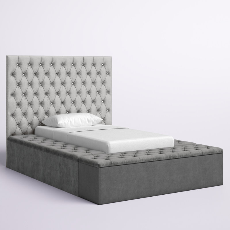 Lit plateforme tapissier Zaniyah, Gris argenté, Simple