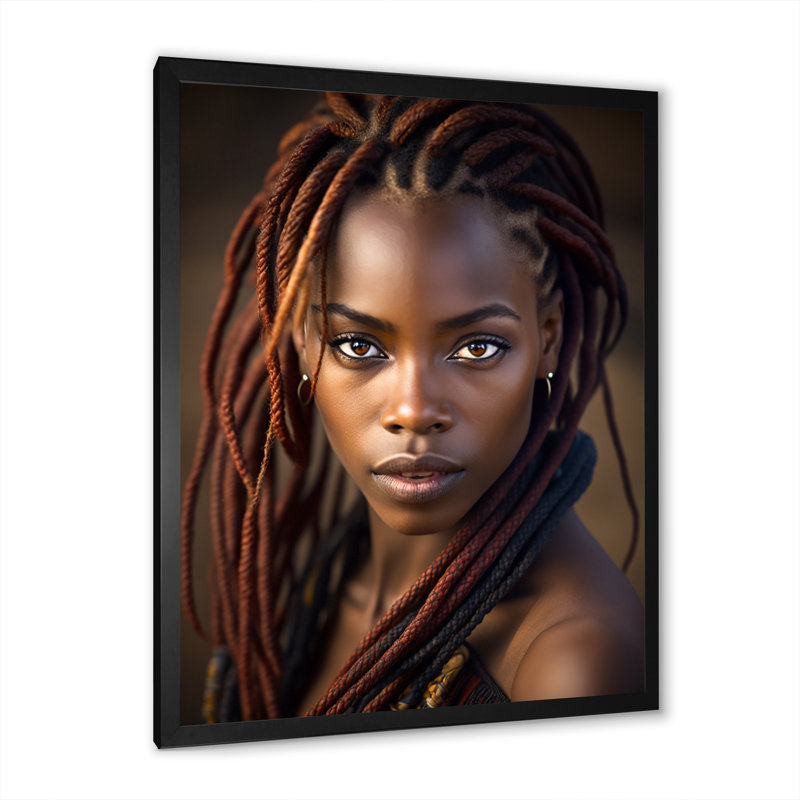 Magnifique beauté traditionnelle africaine sur toile, H 32 po x l 24 po x P 1 po, Cadre simple noir