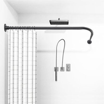 L Shaped Shower Curtain Rod, Adjustable Curved Shower Rod, 90 Degree Corner Shower Rods For Bathroom Bathtub Clothing Store Locker, Locker Rooms, Fitting Rooms, Black