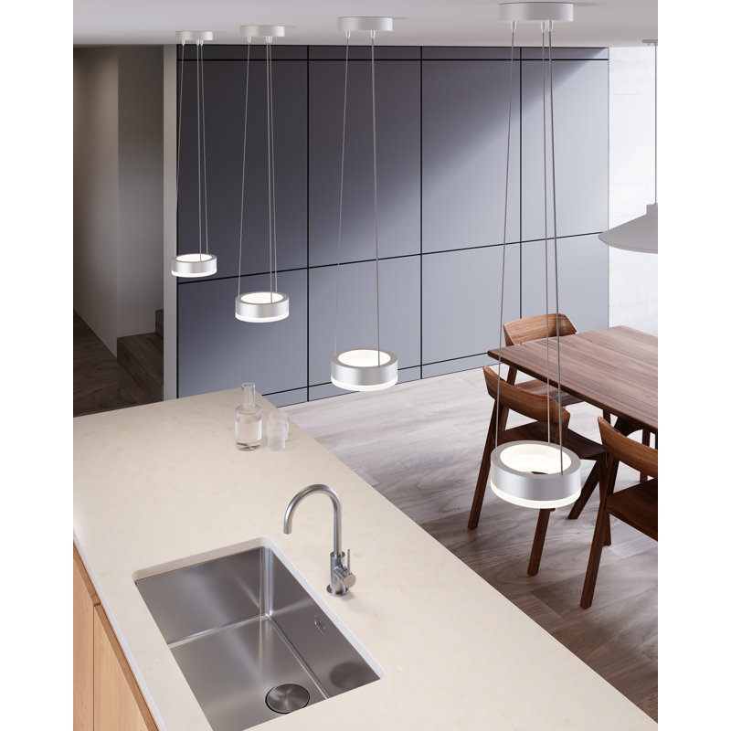1 - Light Unique / Statement Geometric Pendant, Bright Satin Aluminum