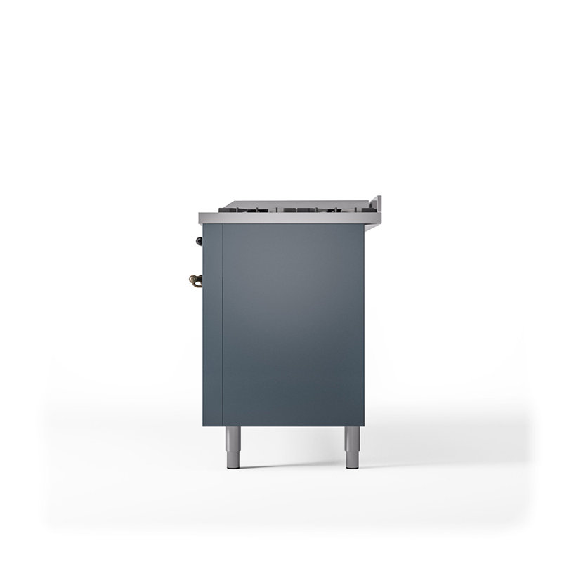 ILVE Nostalgie II 60 in Dual Fuel Range, 9 Burner, Griddle, Liquid Propane, Blue Gray/Burnished