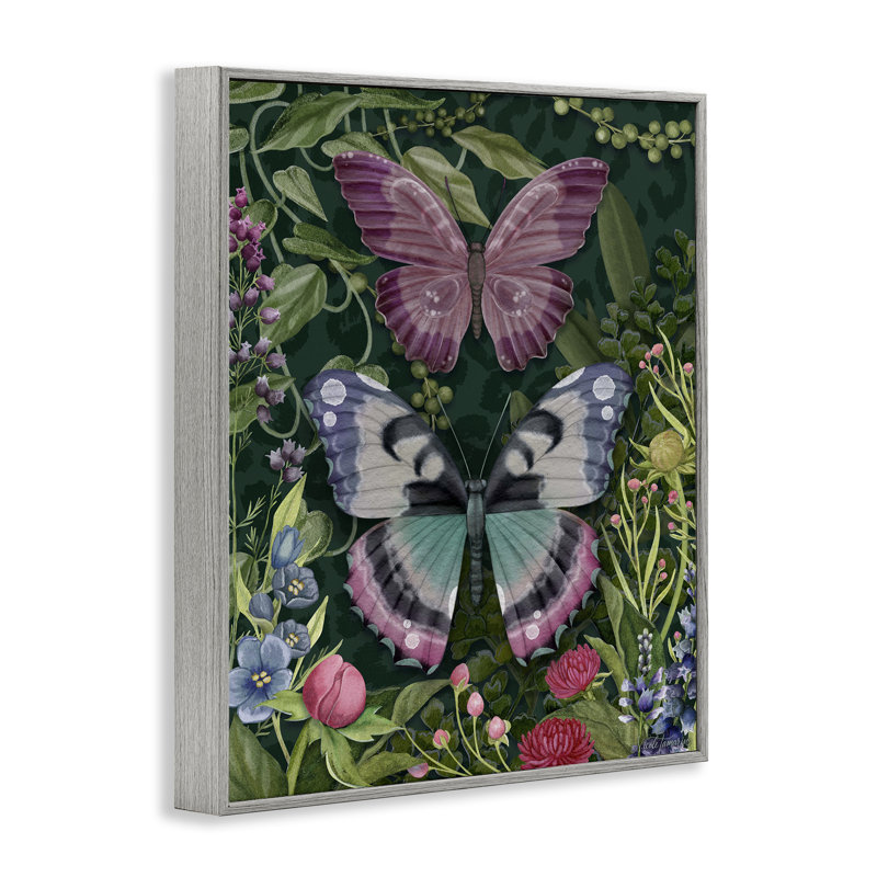 Fleurs et papillons de jardin sauvage, estampe numérique, design par Nicole Tamarin, H 14 po x l 11 po