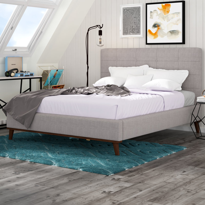 Miriam Upholstered Platform Bed, Full, Grayish Beige