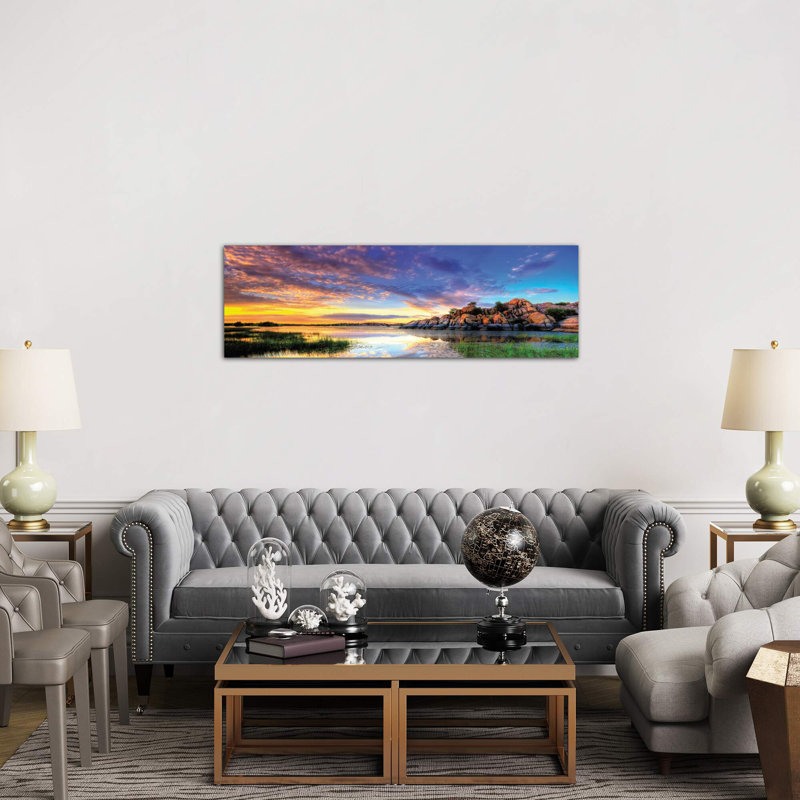 Willow Lake Spring Sunset 1 Piece Panoramic Wall Art on Canvas, 30.48 cm H x 91.44 cm W x 1.91 cm D, Wrapped Canvas
