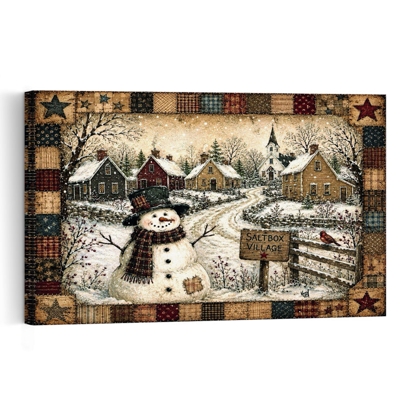 The Hobo Snowman Vintage Abstract Bird Landscape Winter Wall Art Print 1 Piece Wrapped Canvas Wall Art, 30.48cm H x 45.72cm W