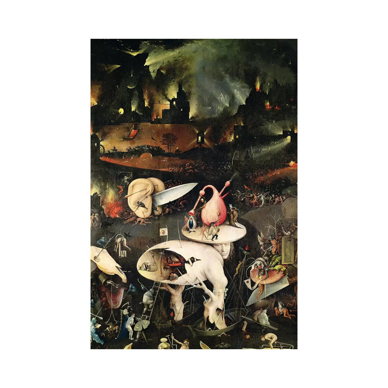 Detail Of Hell, Top Half Of The Right Panel, The Garden Of Earthly Delights, 1490-1500 by Hieronymus Bosch - Wrapped Canvas Painting