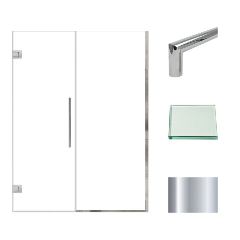 Porte de douche à charnière avec verre transparent l 55,5 po x H 76 po Transolide Elizabeth, Chrome poli