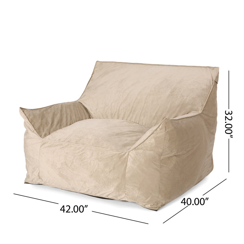 Allea Velveteen Bean Bag Chair With Armrests, 30" H x 42" W x 40" D, Beige Velvet