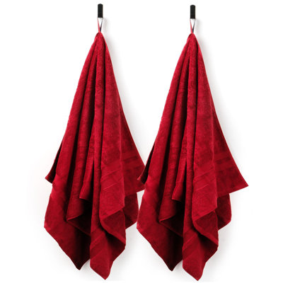 2-Pack Red Combed Cotton Bath Towels for Bathroom with Hanging Loops
600 GSM, 55 x 28 in OEKO-TEX certified, easy care for daily use, guest bathrooms, gym, and travel, gift-ready box