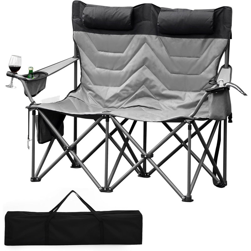 Oversized Padded Double Camping Chair with High Back & Pillow – Heavy Duty 900lb Capacity for Outdoor, Beach, or Tailgate