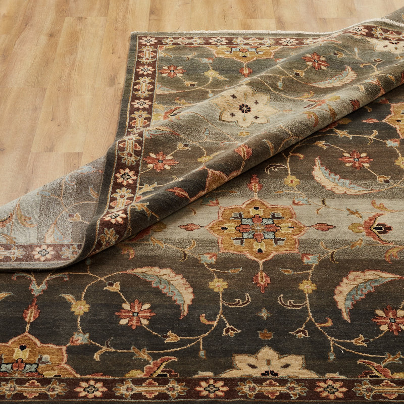 Oriental Hand-Knotted Wool Blue/Gray/Brown Area Rug, Rectangle 4' x 6'