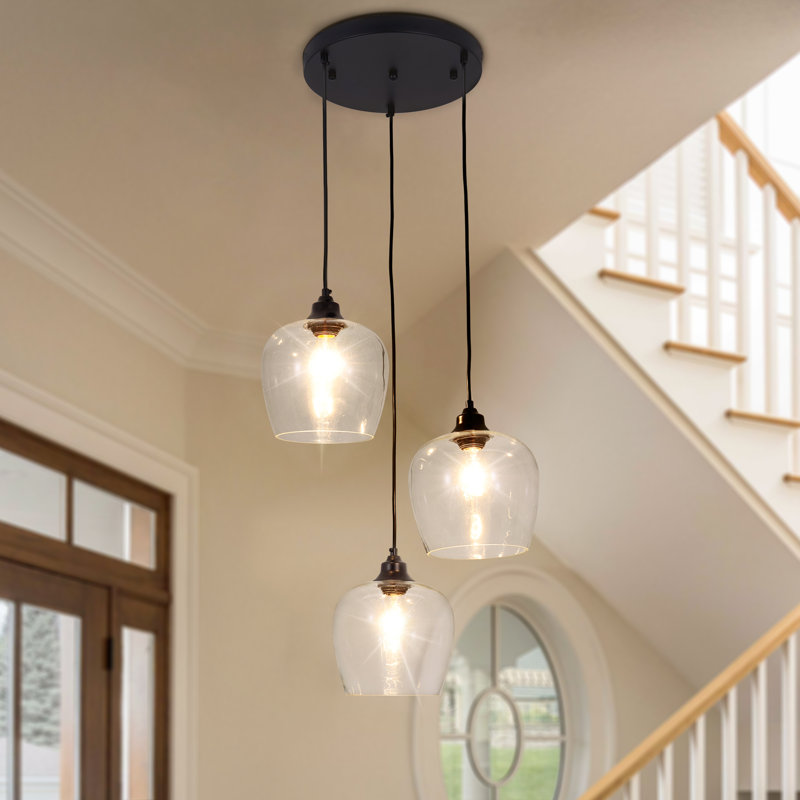 Modern Farmhouse 3-light Dimmable Glass Chandelier