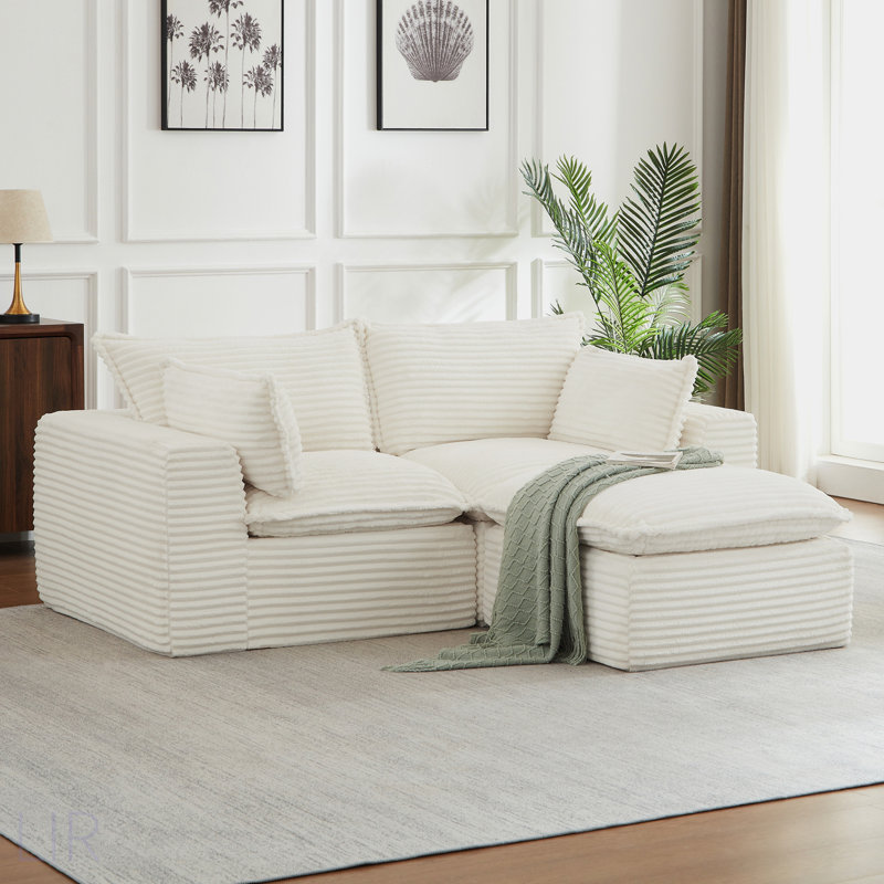 Cloud Boneless Loveseat Sofa, Modern Modular Sectional For Living Room, Oversized Comfort And Style, White Corduroy