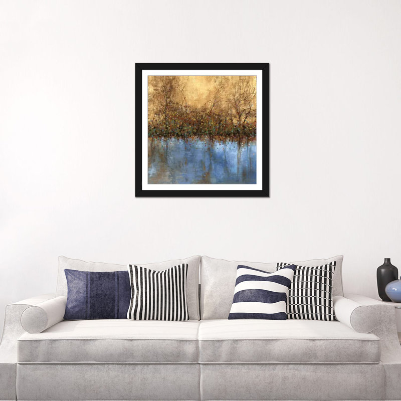 «Indigo Landscape» par PI Studio - reproduction sur toile, H 24 po x l 24 po x P 1 po, Papier d'art encadré noir, Blanc