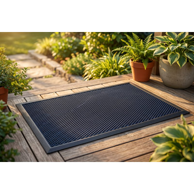 Tapis d'entrée extérieur robuste et antidérapant, 45,7 x 76,2 cm (18 x 30 pouces), résistant aux intempéries, facile à nettoyer, en maille pour porte d'entrée et terrasse - Bleu marine