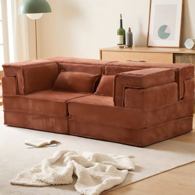 Modular Mahjong Sofa with Memory Foam, Convertible Floor Sofa Bed with Circle Fleece Fabric, DIY Boneless Loveseat for Living Room, No Assembly Required