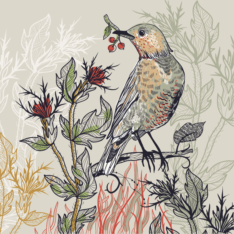 Forest Bird And Thistle by AnnaPaff - Wrapped Canvas Print, 30cm H x 30cm W x 3.8cm D