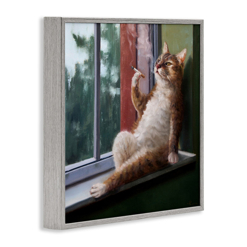 «House Cat fumant dans une vitre» par Lucia Heffernan - impression, Estampe numérique Farmhouse, H 12 po x l 12 po