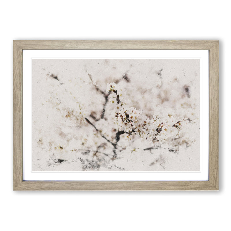 Pink Cherry Blossom Flowers Vol.7 - Picture Frame Graphic Art, 27cm H x 36cm W x 2cm D, Oak Framed