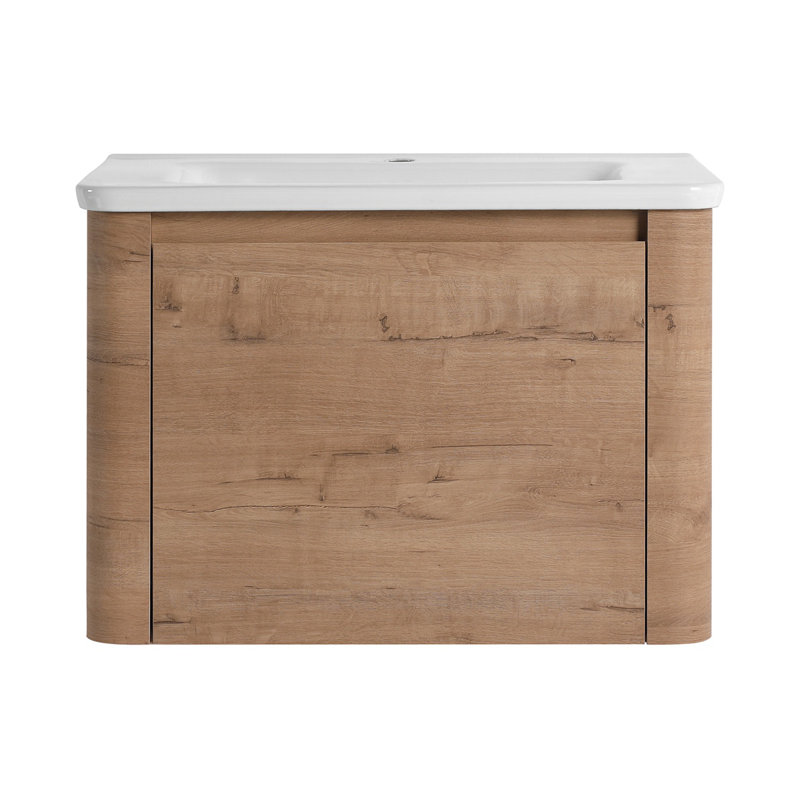Meuble-lavabo mural 52 po avec lavabo en céramique et tablettes de rangement et 1 porte à fermeture en douceur, contreplaqué