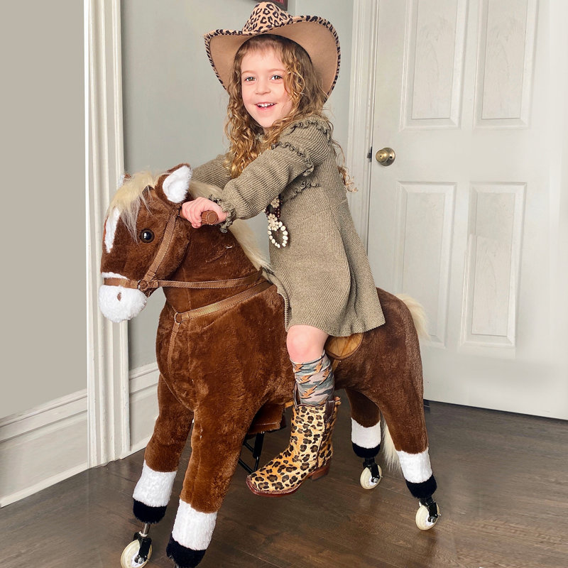 Cheval de marche pour enfants avec roues faciles à rouler, corps doux et ajustable, et grande taille pour les enfants de 5 à 16 ans