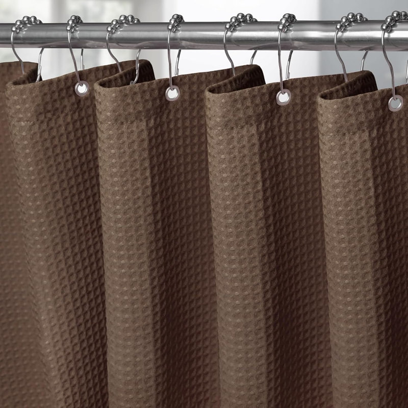 Shower Curtain With Metal Hooks- 182 X 182Cm, Brown