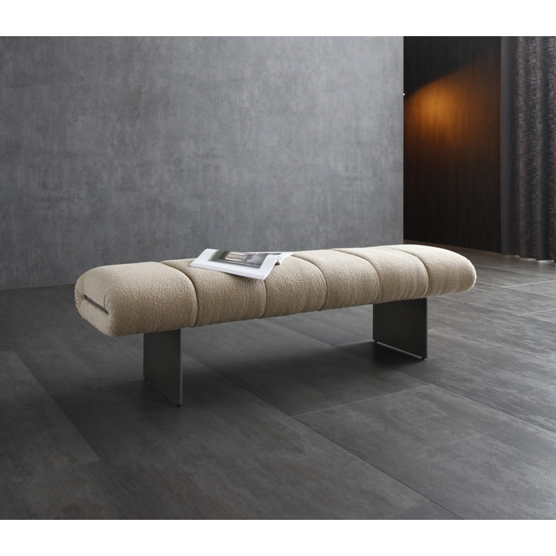Banc rembourré en acier beige et nickel de 63 pouces Gracie Mills