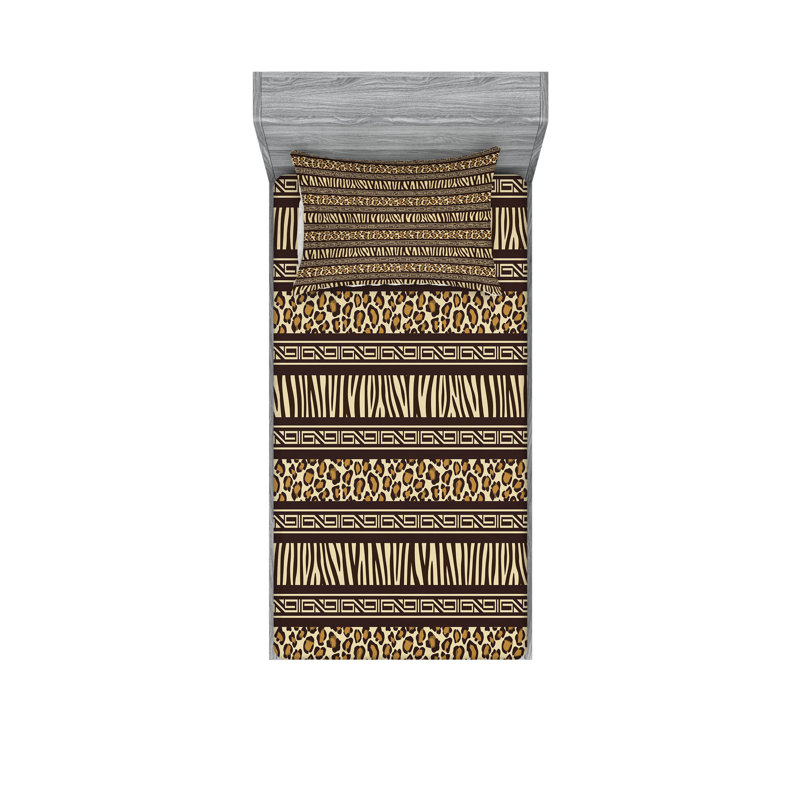 Ensemble de draps et taies décoratives Ambesonne Afirca, brun pâle, Ensemble de draps pour lit simple avec deux taies 