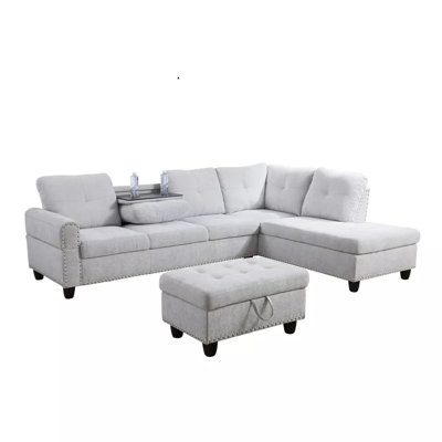 Canapé modulaire d'angle en lin avec repose-pieds de 97,2 po Sciortino