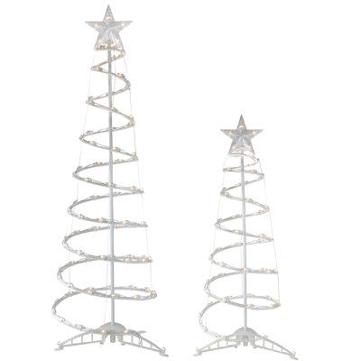 4 Ft. Up To 6 Ft. White Pre-Lit Set Of 2 Pre-Lit Spiral Artificial Christmas Trees With 150 Clear Lights